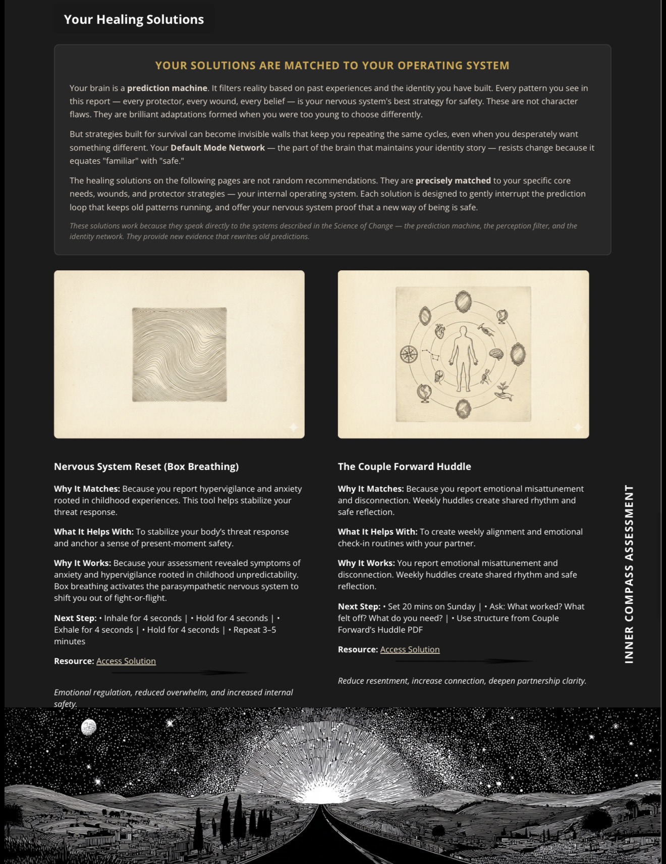 Your Healing Solutions showing matched protocols for nervous system reset