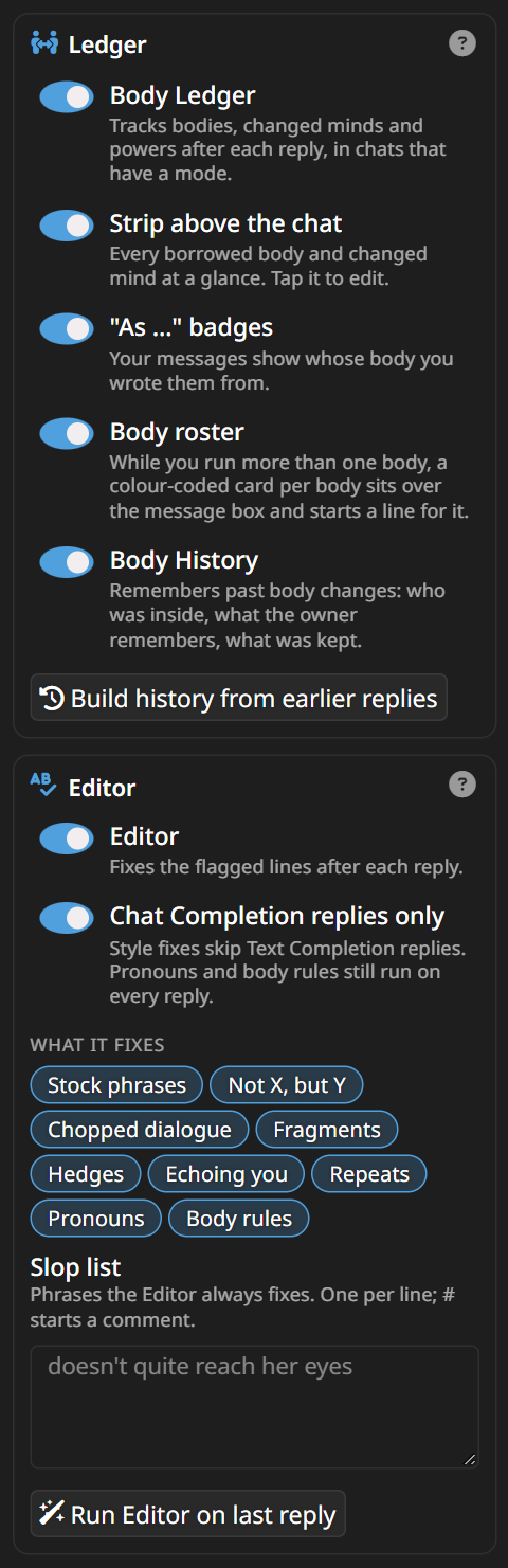 Settings: Ledger and Editor