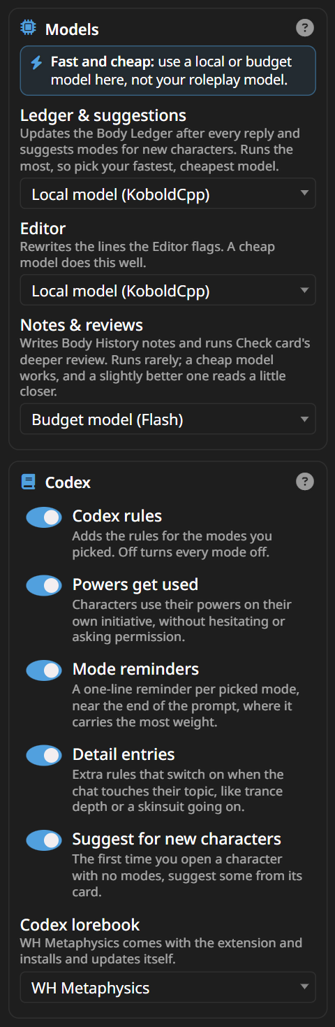 Settings: Models and Codex