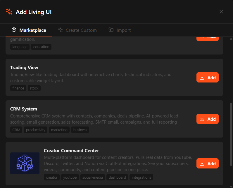 Living UI marketplace