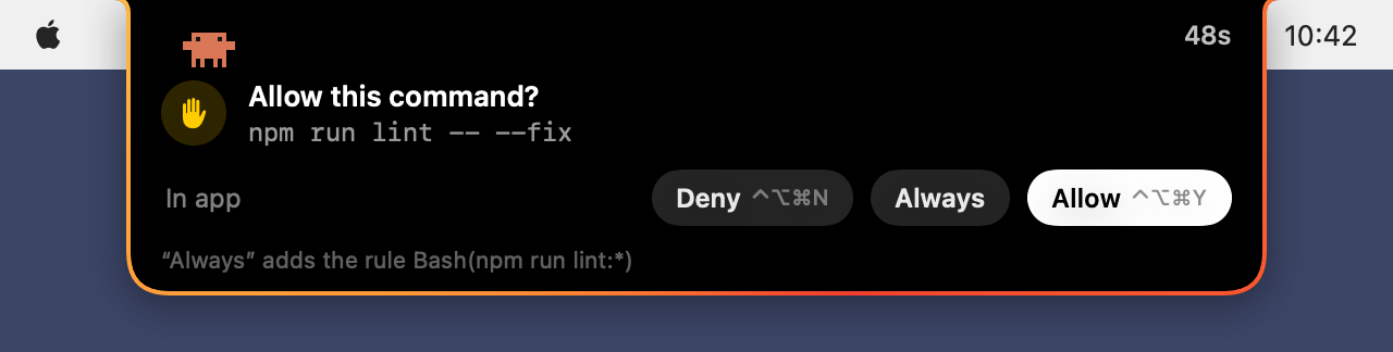 A permission request in the notch
