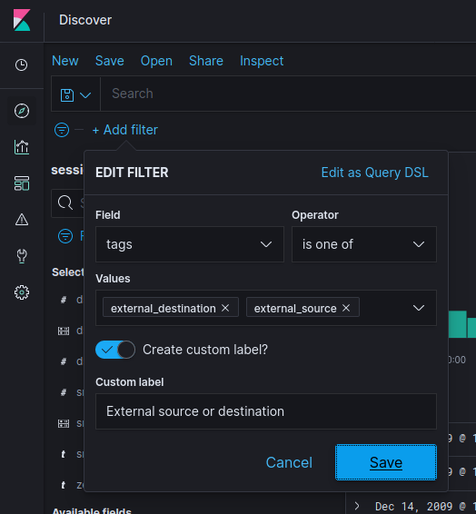 Filtering by tags to display only sessions with public IP addresses