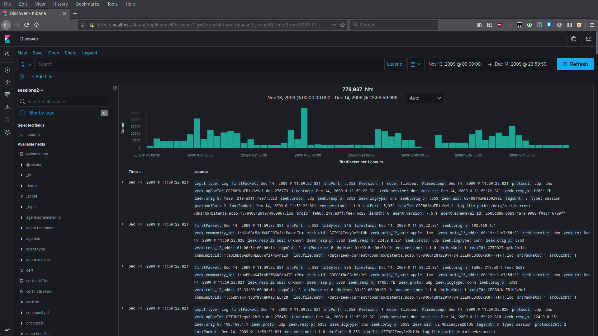 Kibana's Discover view