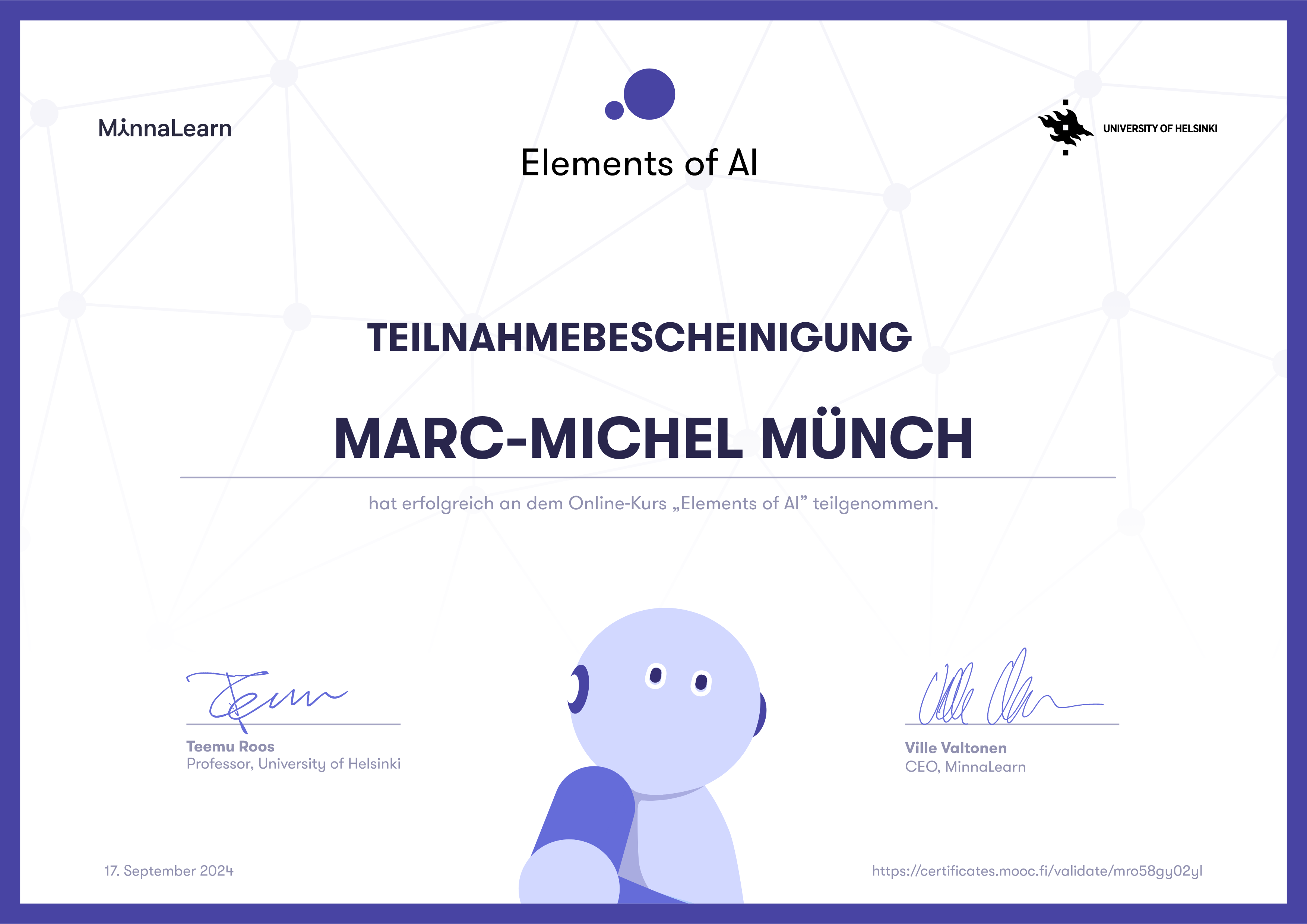 Open Online Course on Elements of AI by University of Helsinki