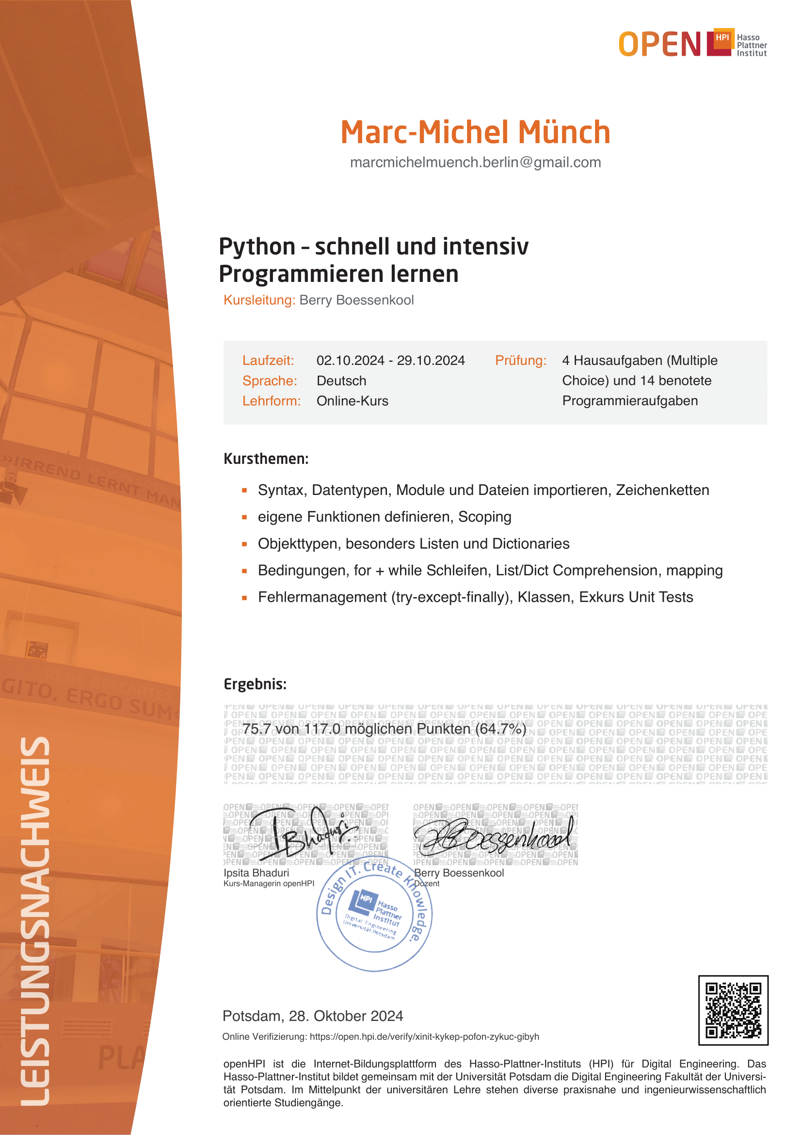 Pre-College-Course on Python Programming by Hasso-Plattner-Institut via openHPI
