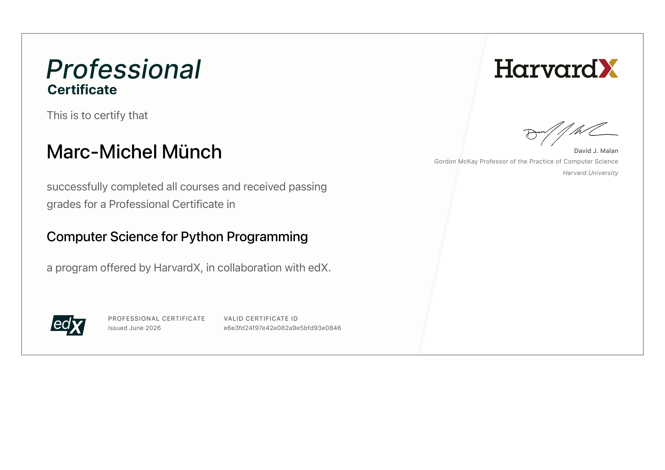 Computer Science for Python Programming by Harvard University via edX