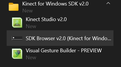 Kinect Software Program Group in Windows Start