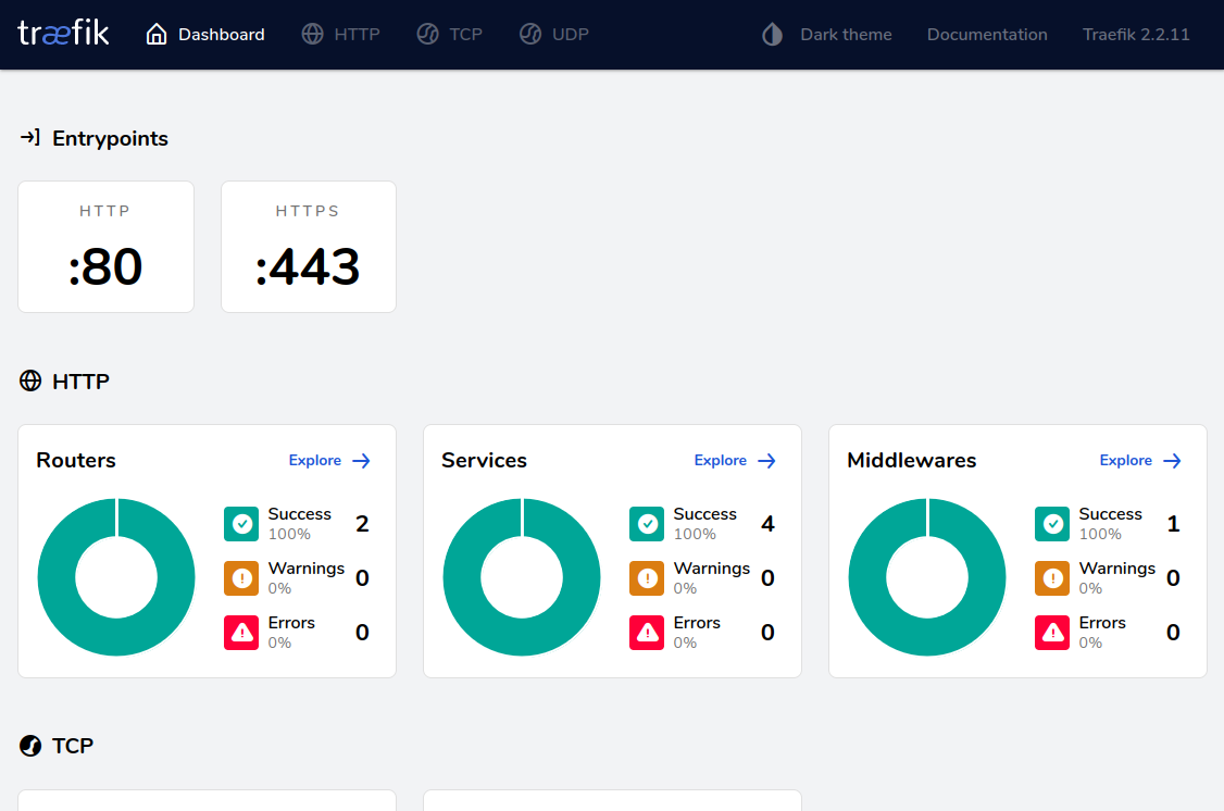 Screenshot of the Traefik dashboard