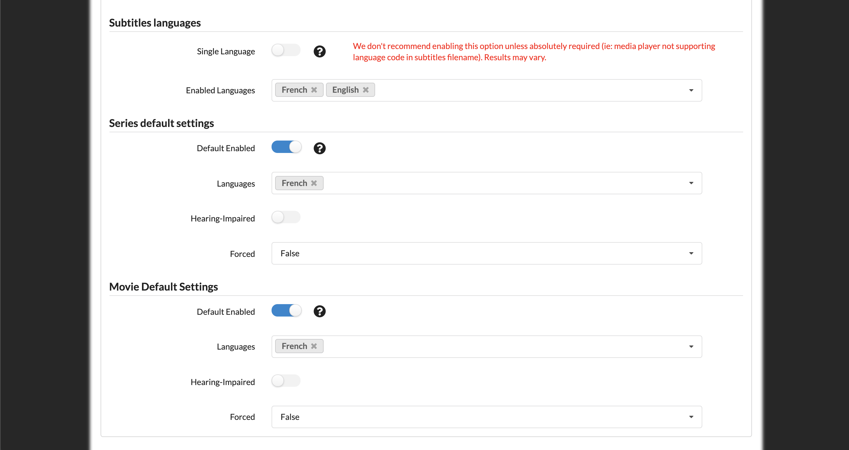 Bazarr Languages