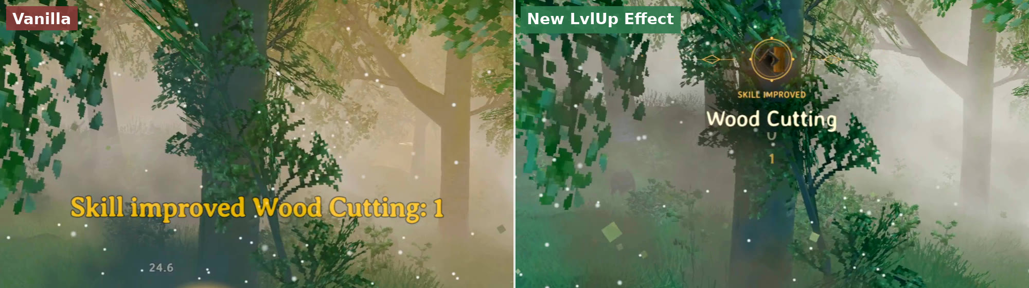 Vanilla skill-up text next to the New LvlUp Effect notification