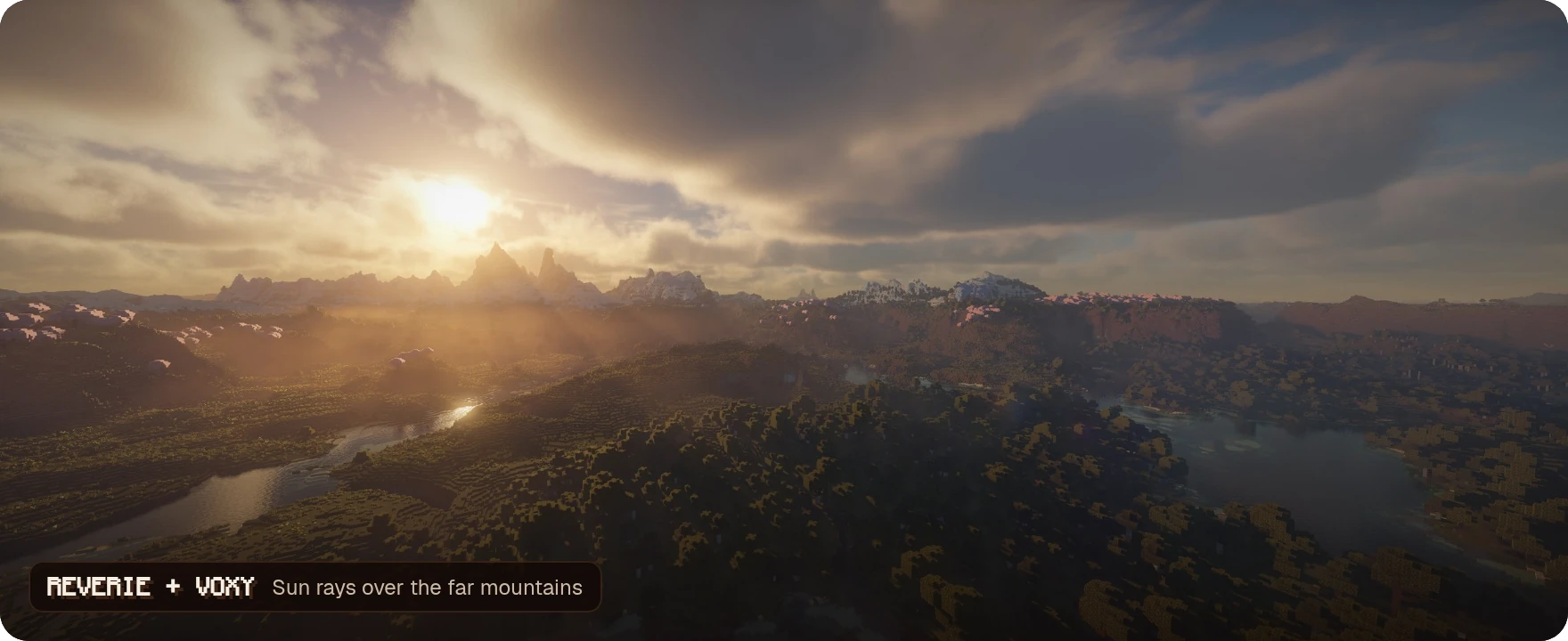 Sun rays over the far mountains, with Reverie and voxy