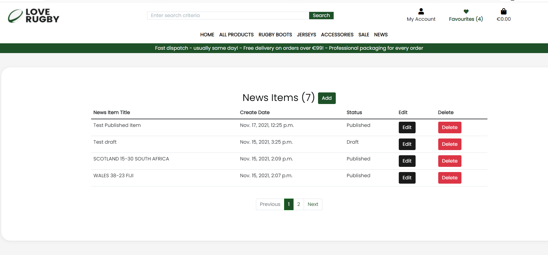 Manage news items