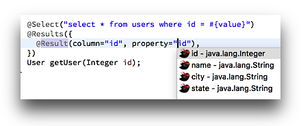 autocomplete return type properties in java