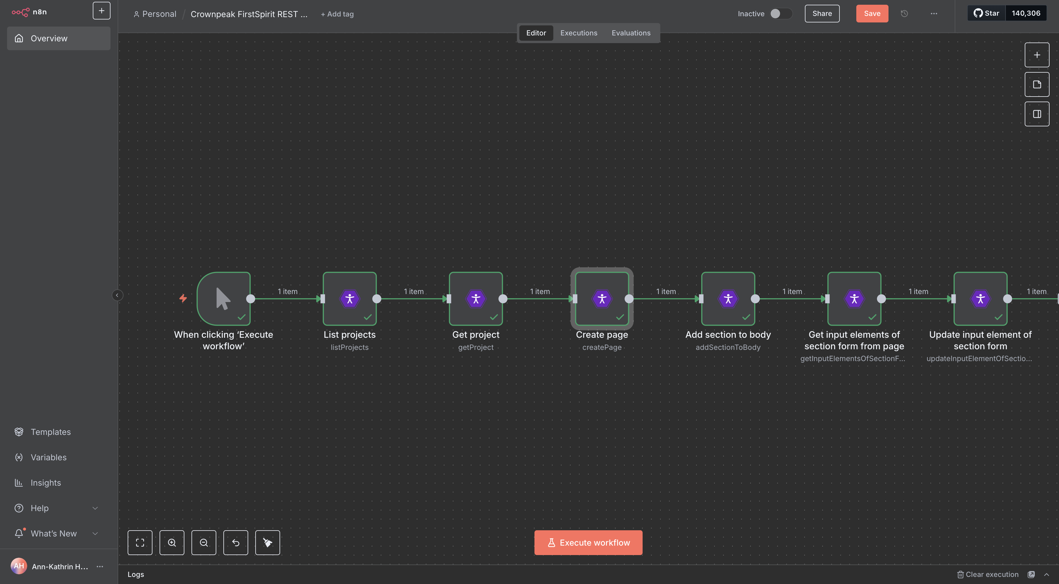 A basic workflow example using n8n Crownpeak FS Node A basic workflow example using n8n Crownpeak FS Node