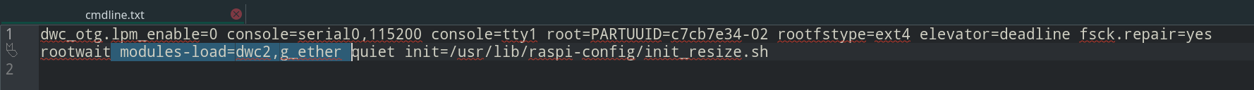 Edited cmdline.txt