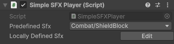 Inspector view of the SimpleSfxPlayer component