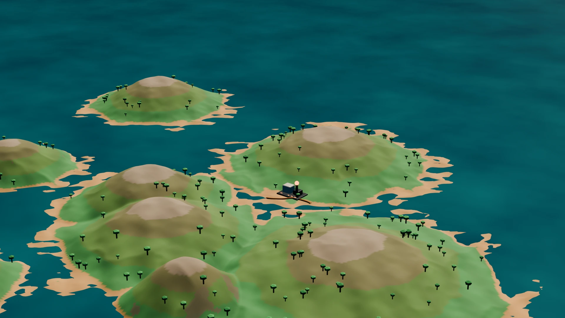 TerrainForge tropical archipelago generated across four Blender terrain tiles