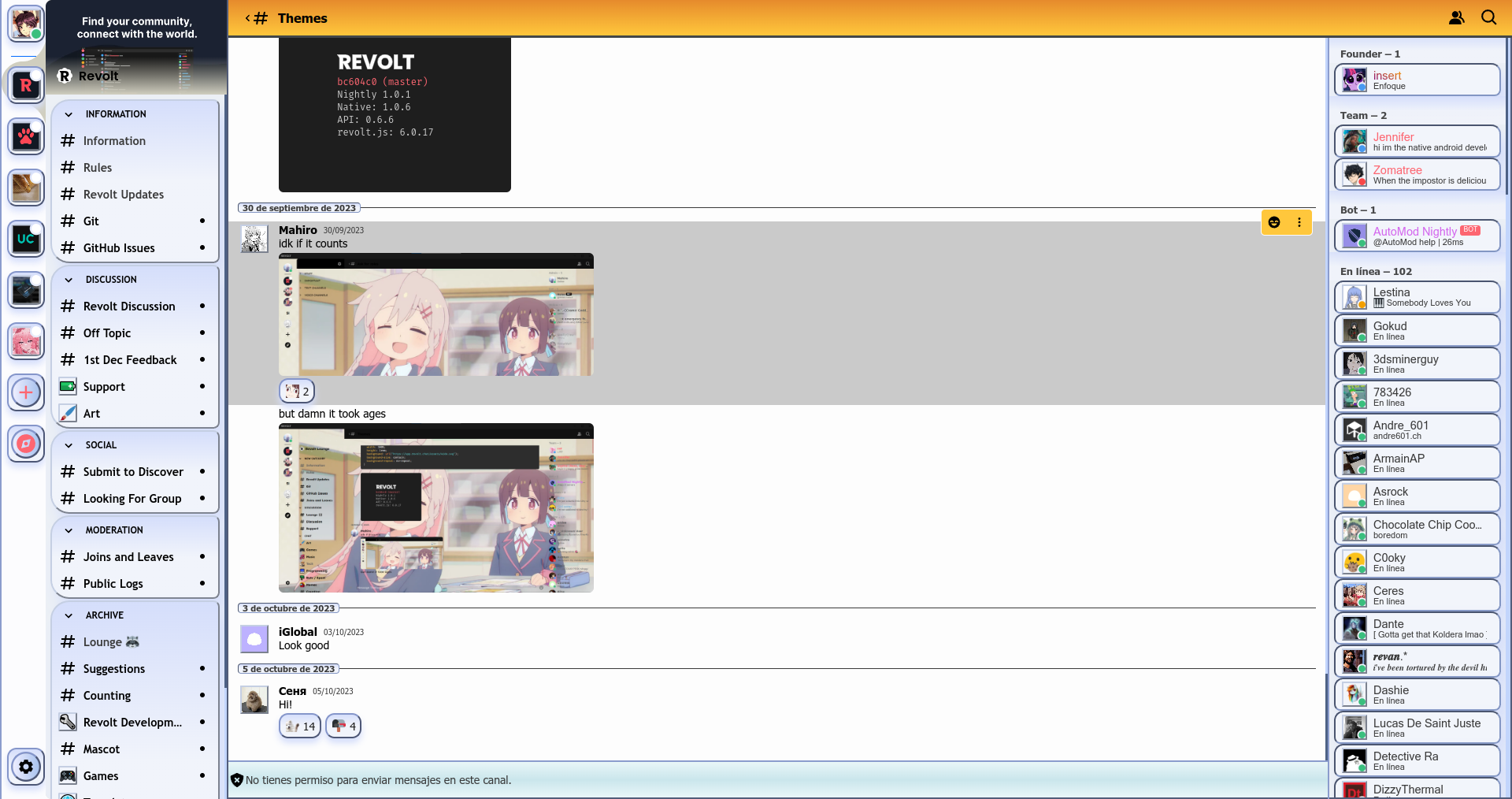 Screenshot of this very theme in action, on the official Revolt server