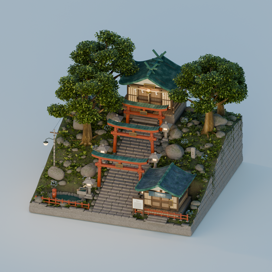 木漏日社：可编辑的山林神社与昼夜动画