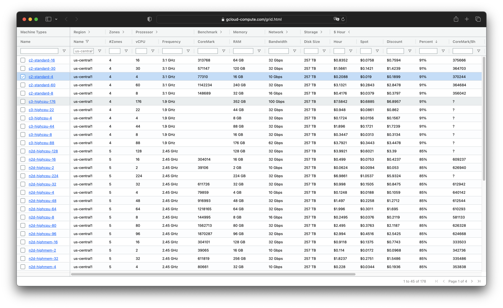 Screenshot: gcloud-compute.com - Instance Picker