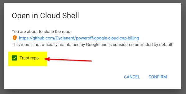 Screenshot: Cloud Shell trust repo