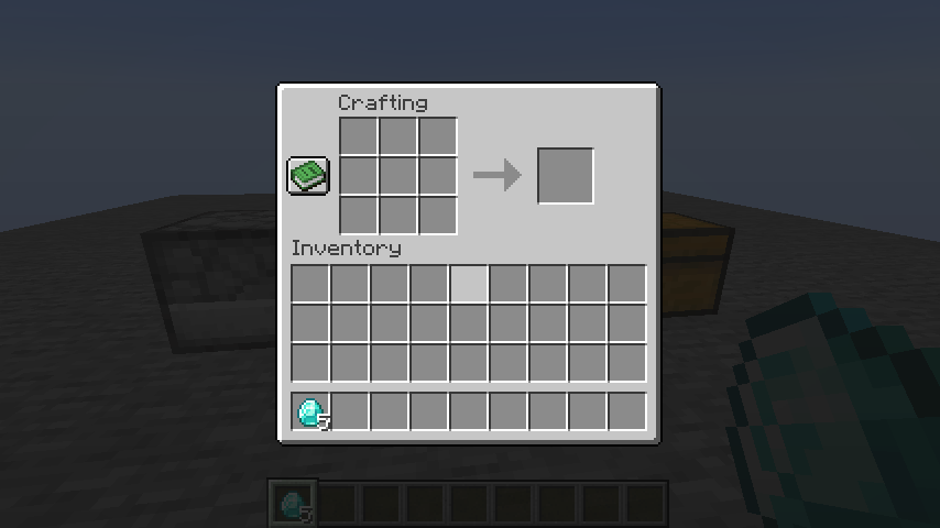 The crafting screen the outline above describes, with the diamond stack in the inventory and one slot highlighted
