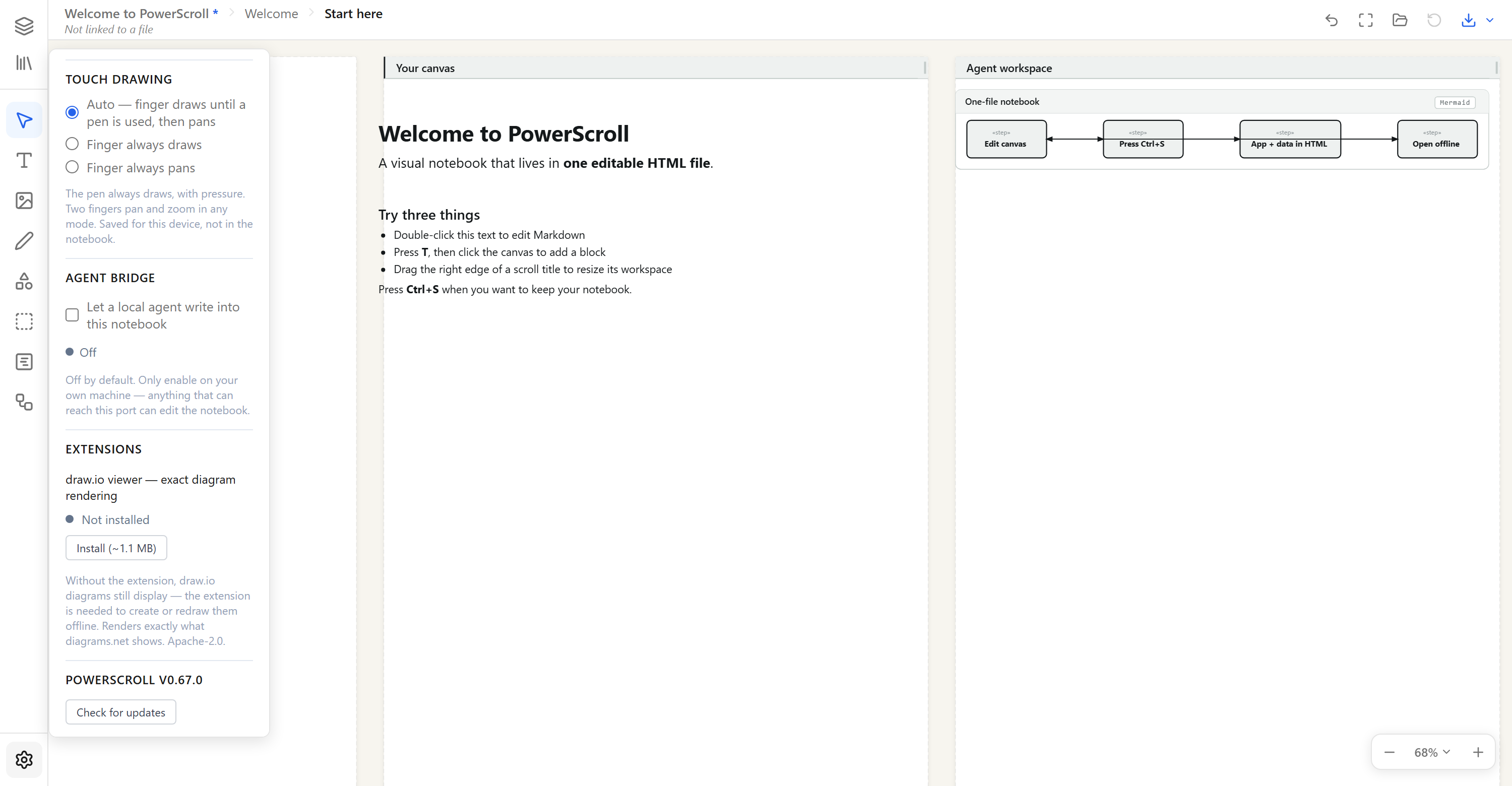PowerScroll agent bridge and editable native diagram workflow