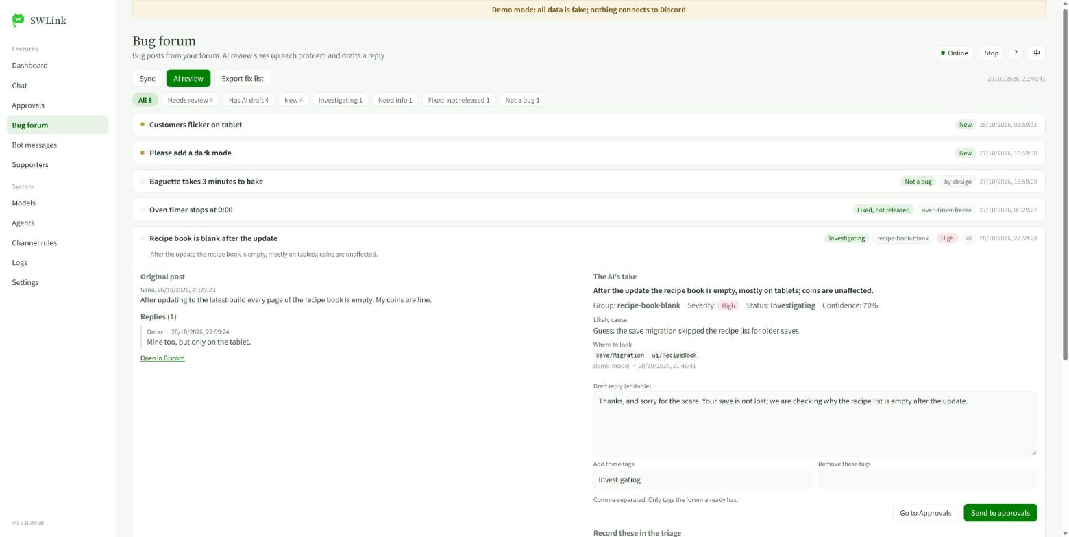 The Bug forum page in demo mode