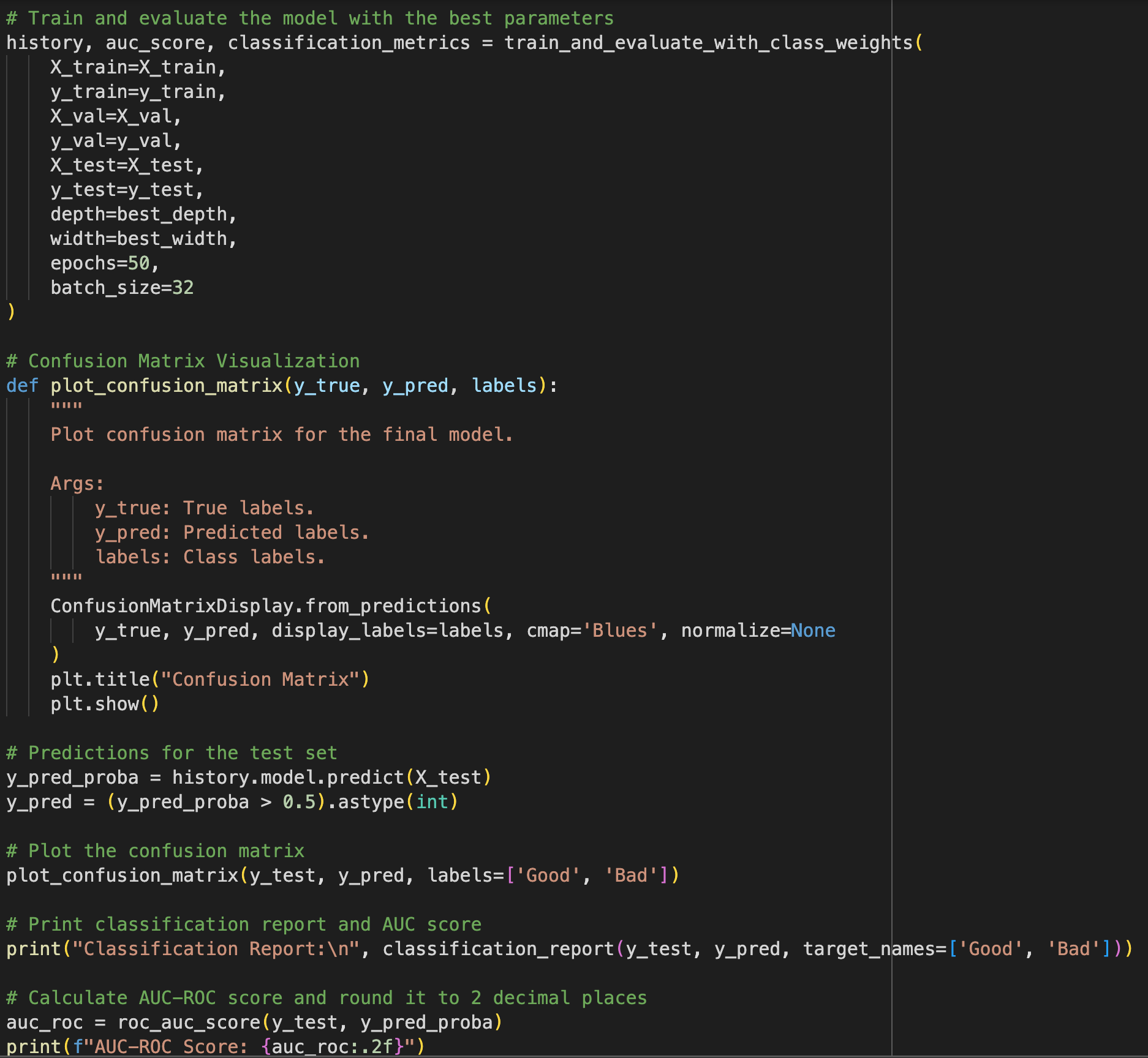 Model for the best depth and width