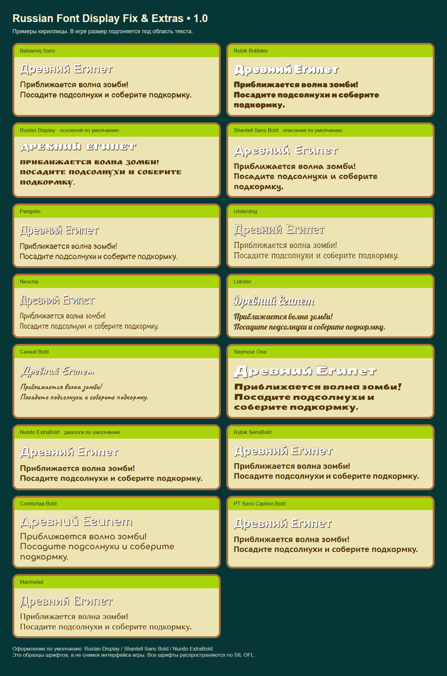 Examples of the bundled fonts