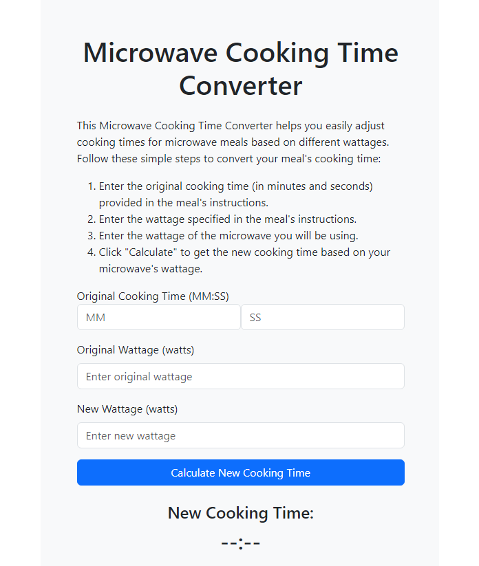 Microwave Time Converter Screenshot