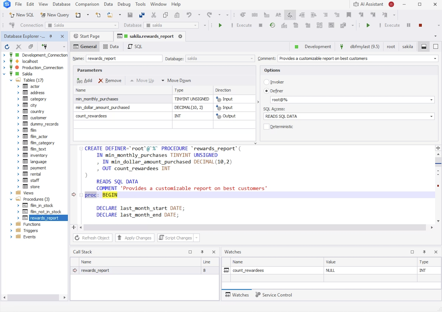 dbForge Studio for MySQL Code Debugger