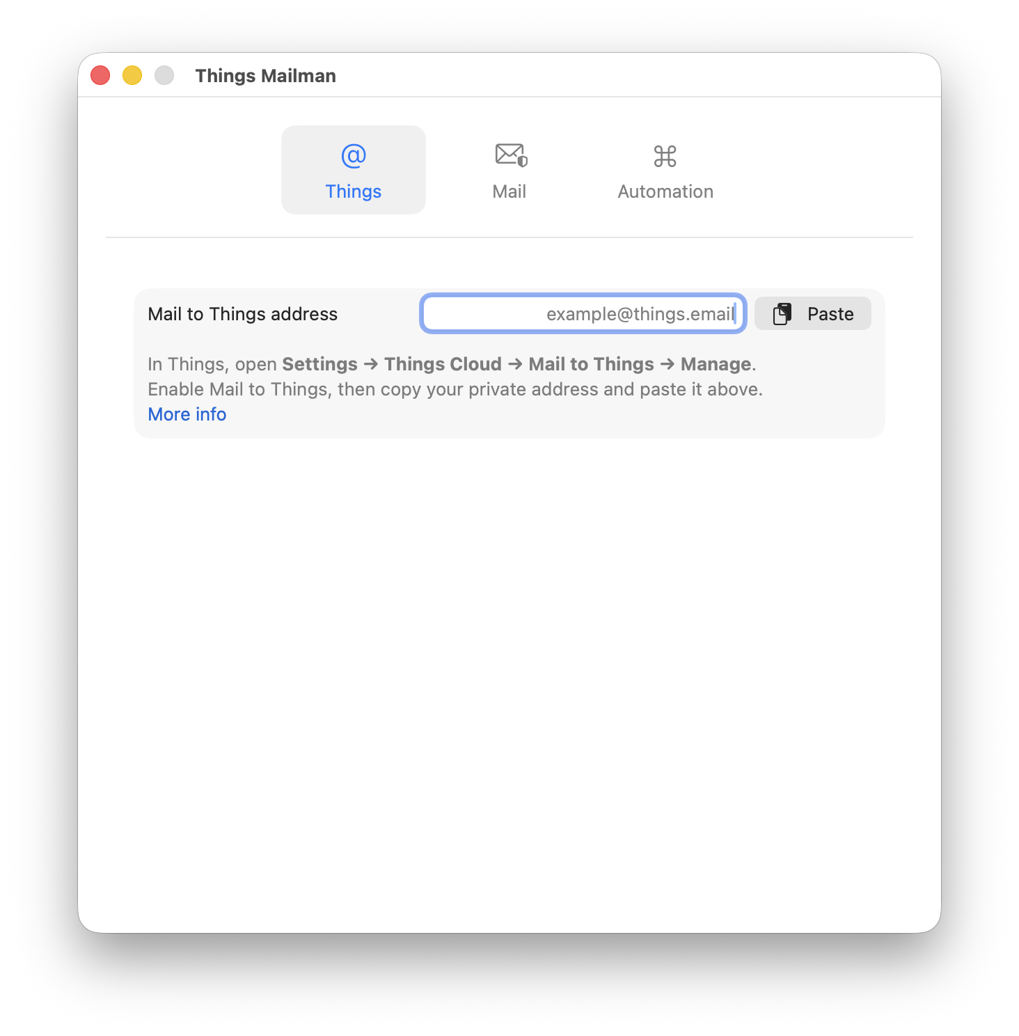 Configure the Mail to Things address