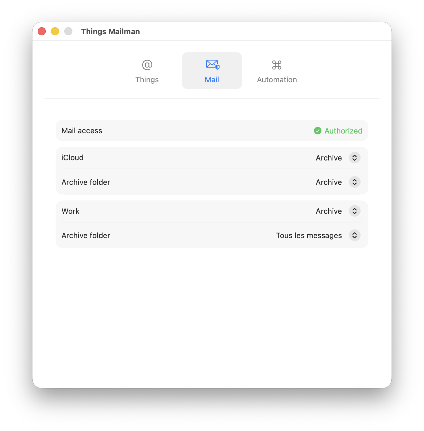 Choose a filing action for each Mail account