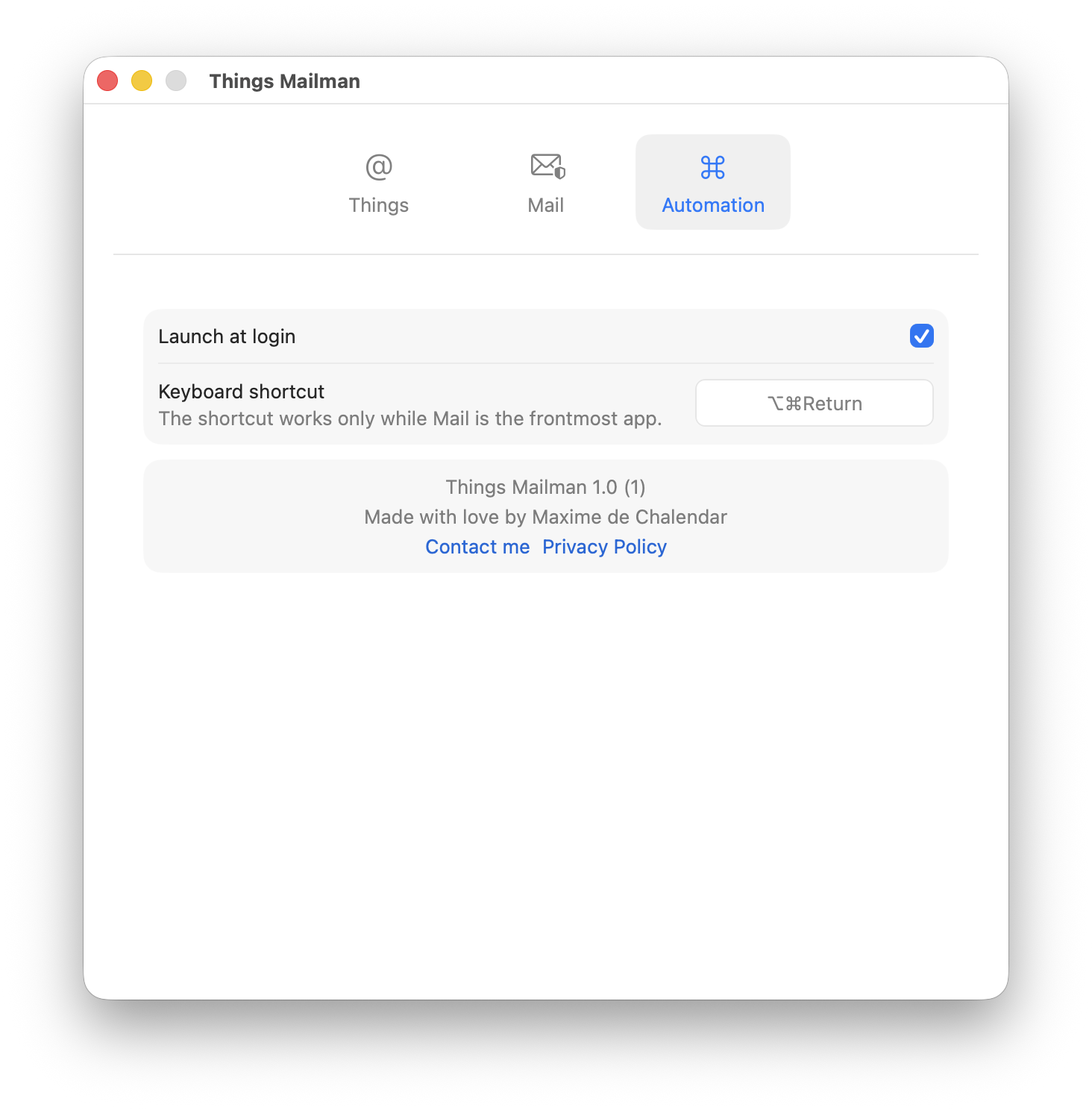 Configure launch at login and the keyboard shortcut