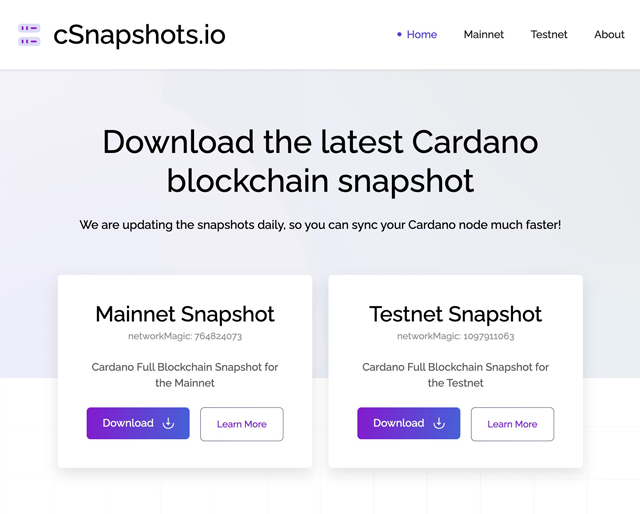 Cardano Blockchain Snapshots