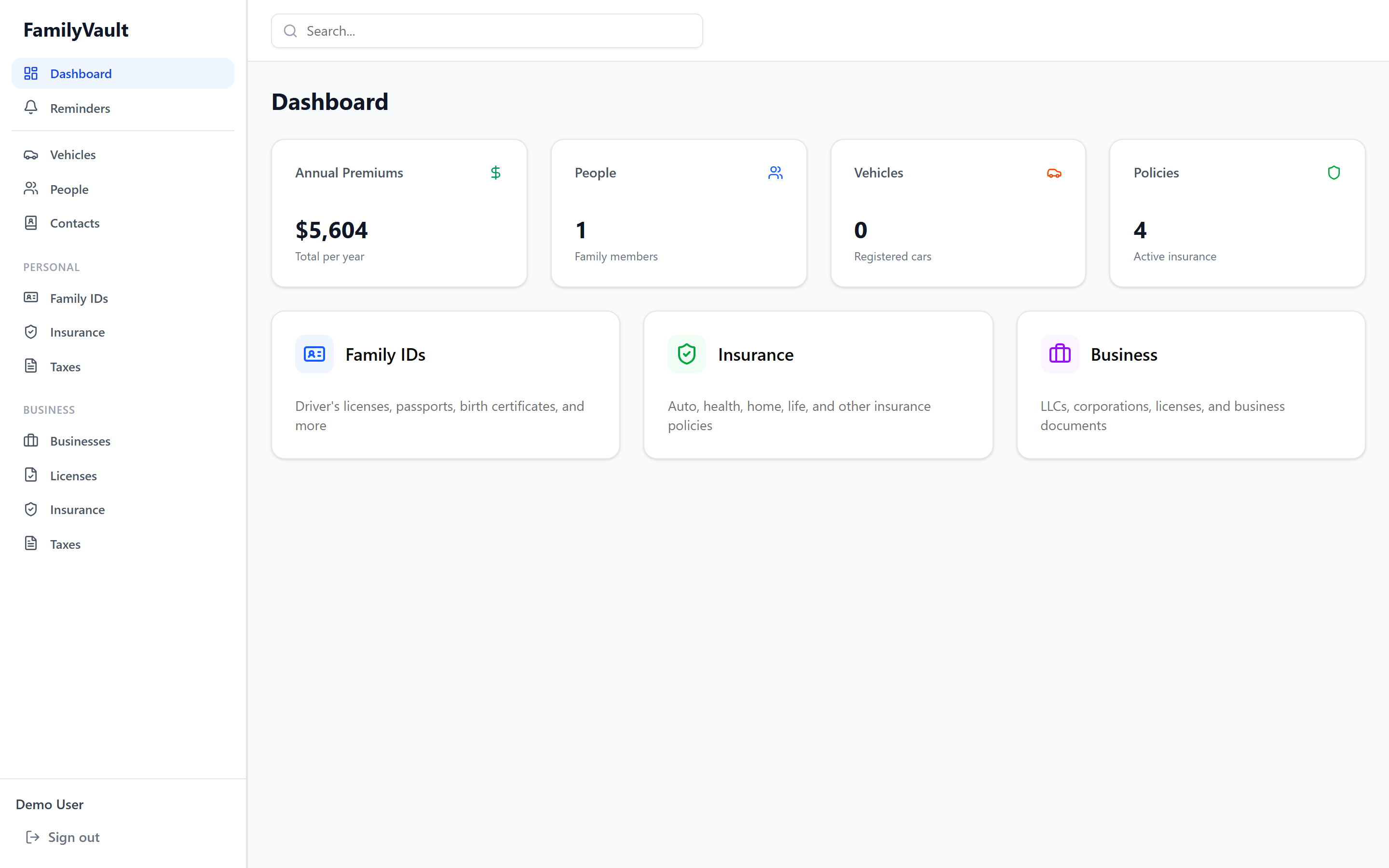 Family Vault Dashboard