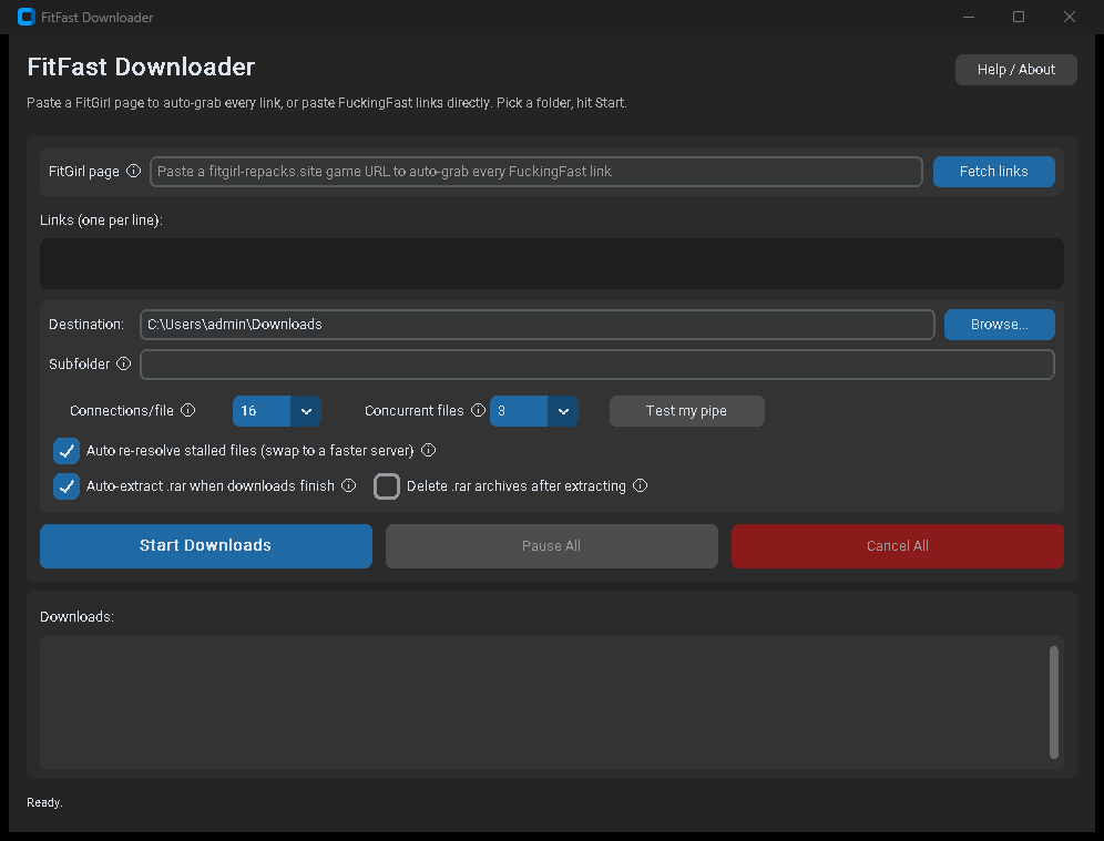 FitFast Downloader main window