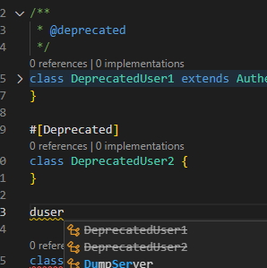 deprecated classes and interfaces
