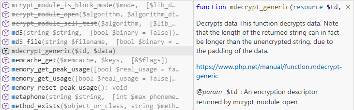 Code suggestions list