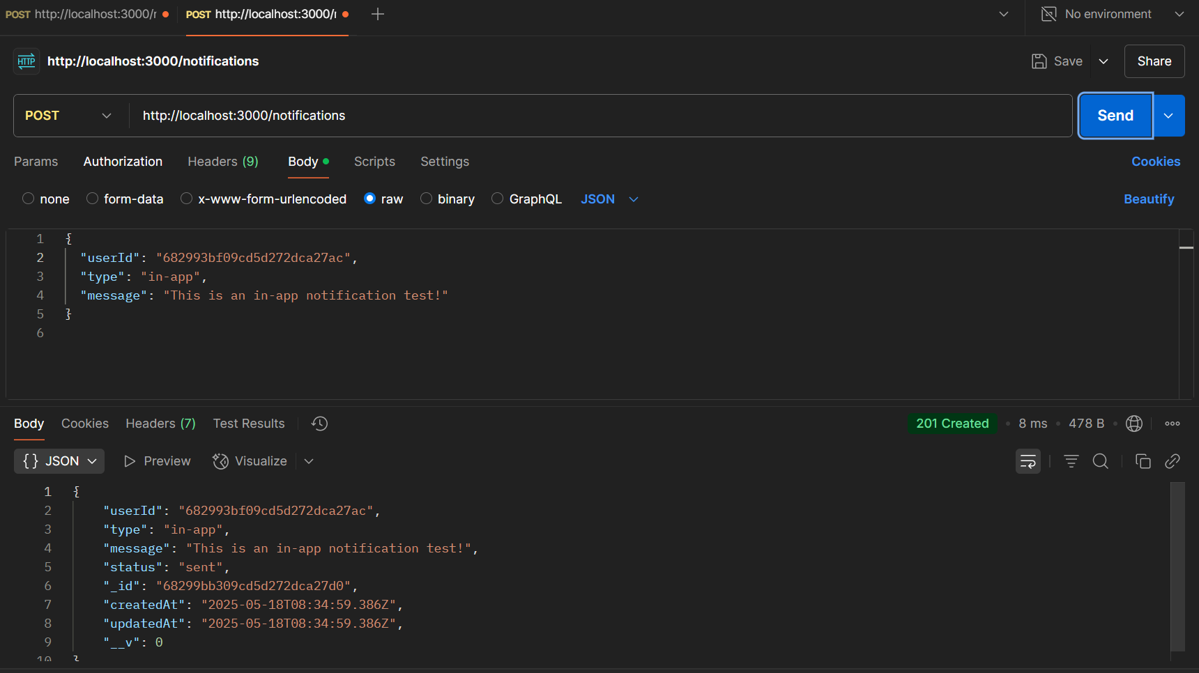 In-App Notification via Postman