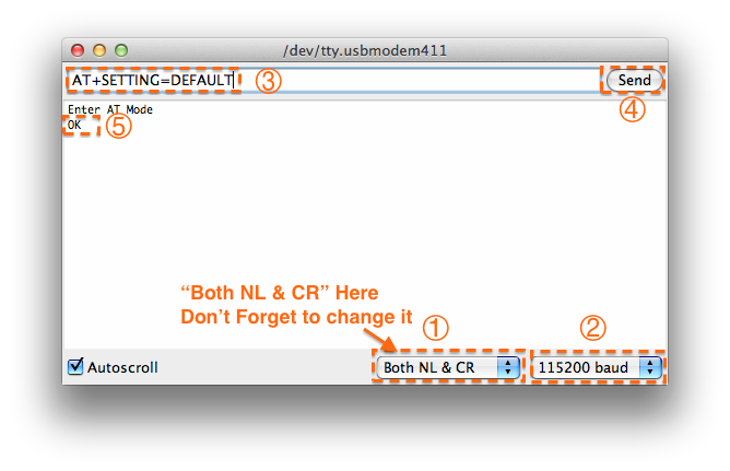 Fig1: enter the AT command，remember selecting the Both NL & CR