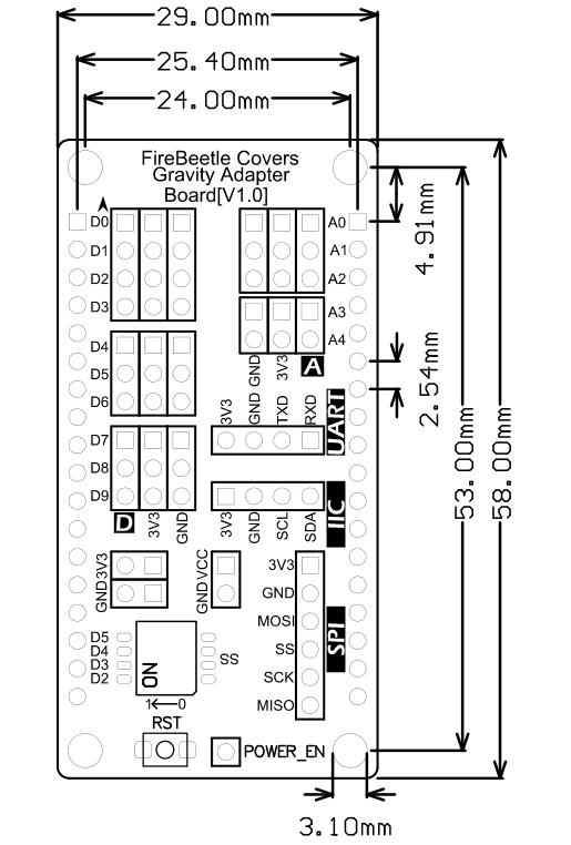 FireBeetle Covers-Gravity I/O Expansion Shield Dimension