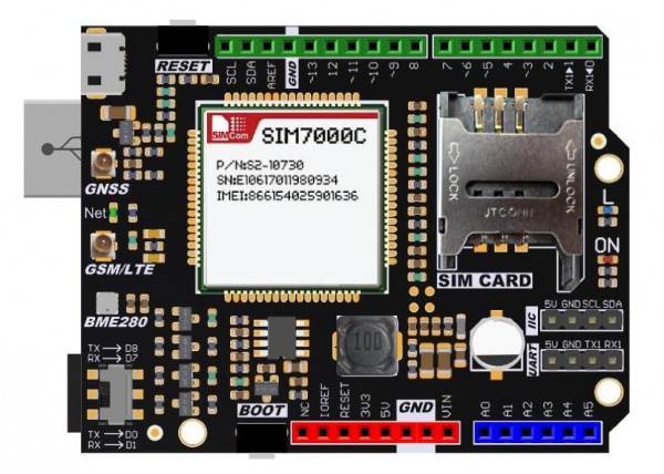 SIM7000 Arduino NB-IoT/LTE/GPRS Expansion Shield Connection Diagram