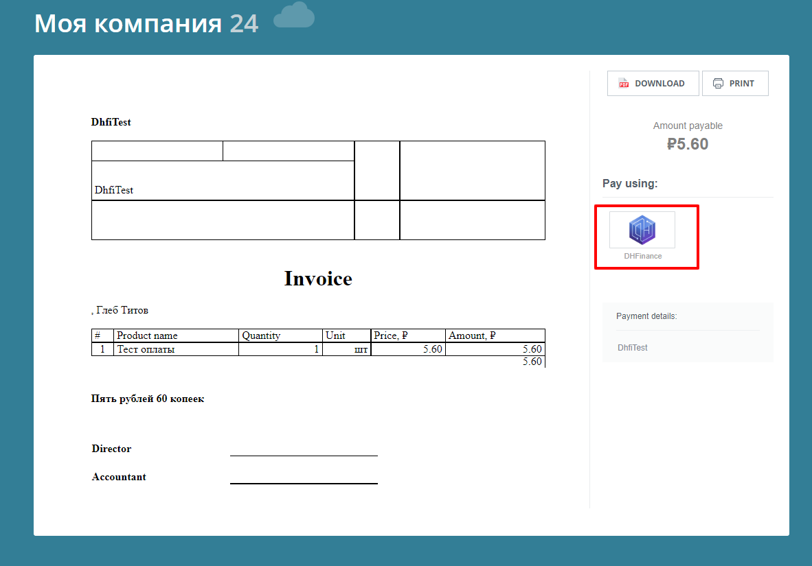 Illustration 2 – Public page of the invoice