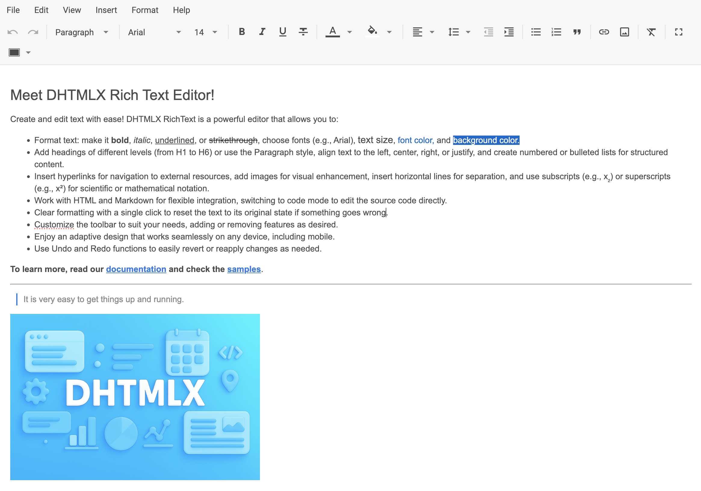 DHTMLX Richtext with Angular Demo