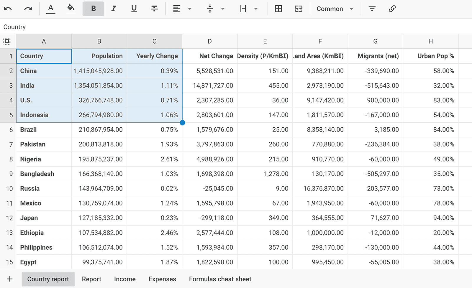 DHTMLX Spreadsheet screenshot