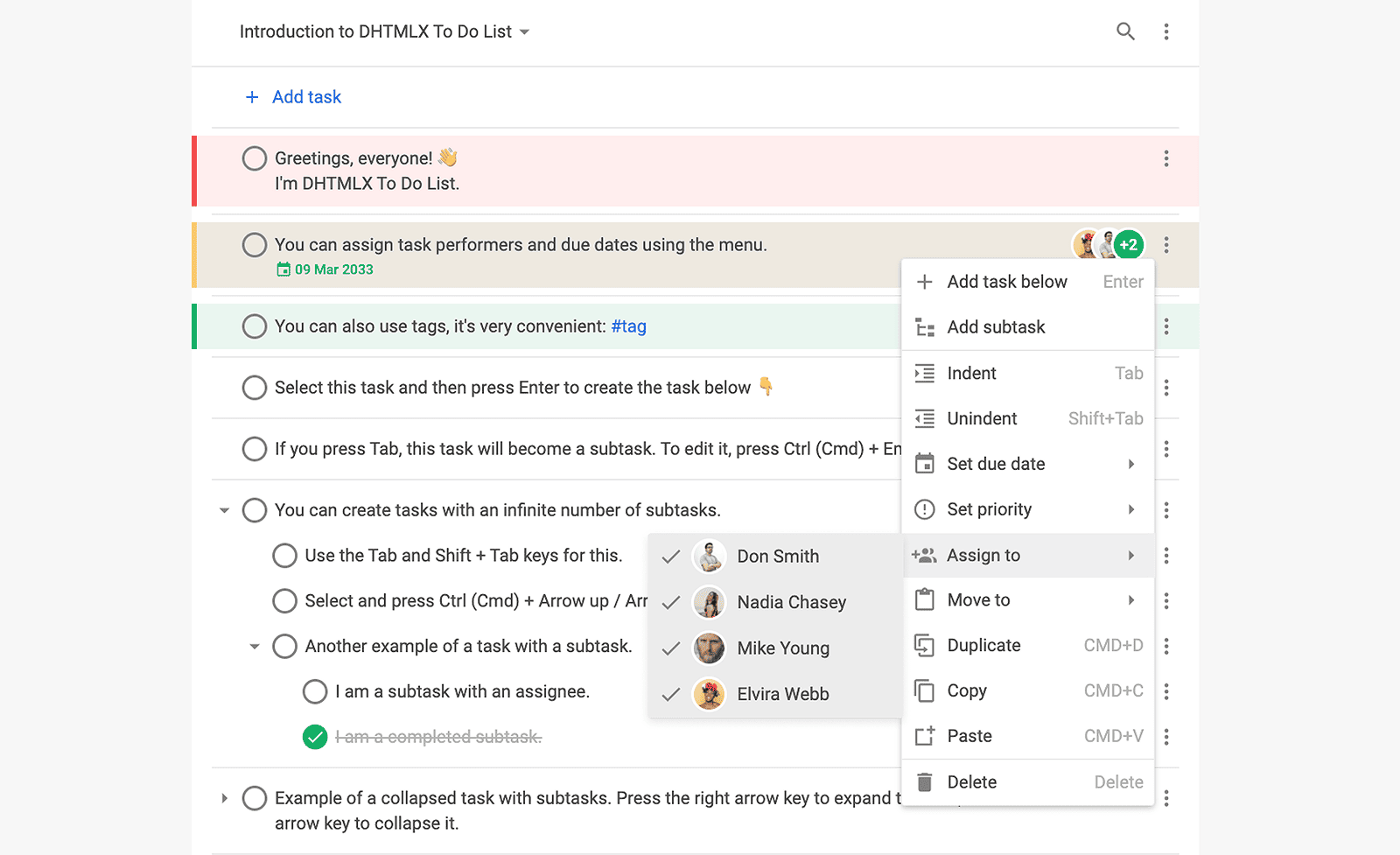 DHTMLX To Do List screenshot