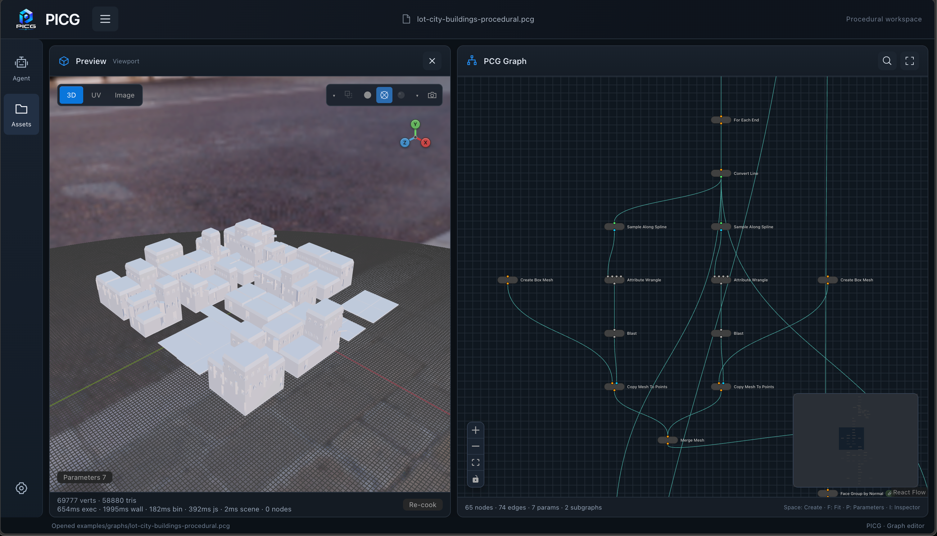 ภาพตัวอย่าง PICG สร้างเมือง 3D จากผังพื้นที่และถนน โดยยังมีขั้นตอนให้แก้ต่อได้