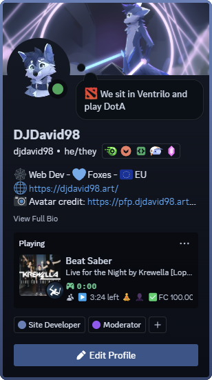 Discord account card showing the Beat Saber rich presence